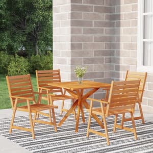 Galena Solid Wood 5 Piece Square Garden Dining Set In Acacia
