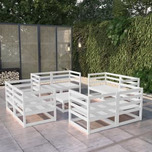 Galeno Solid Pinewood 9 Piece Garden Lounge Set In White