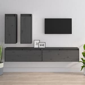Galilee Solid Pinewood Entertainment Unit In Grey