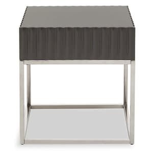 Genera Square High Gloss End Table With Silver Frame In Grey