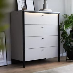 Genoa Wooden Chest Of 4 Drawers In Grey And LED