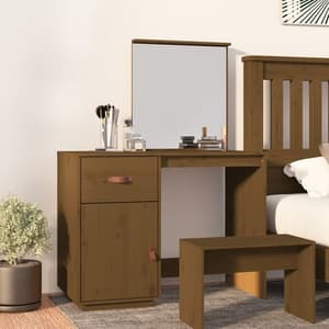 Giovanni Pine Wood Dressing Table With Mirror In Honey Brown