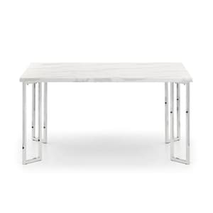 Pamuel Marble Effect Dining Table In White And Steel Frame