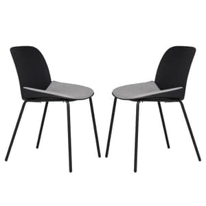Haile Black Metal Dining Chairs With Woven Fabric Seat In Pair