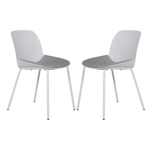 Haile Ecru Metal Dining Chairs With Woven Fabric Seat In Pair