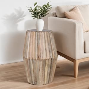 Hailey Carved Mango Wood Side Table Tall In Natural Oak