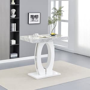 Halo High Gloss Bar Table In Magnesia Marble Effect