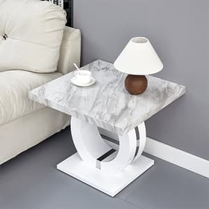 Halo High Gloss Lamp Table In Magnesia Marble Effect