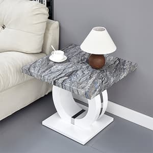 Halo High Gloss Lamp Table In Melange Marble Effect