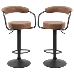 Hanna Brown Woven Fabric Bar Stools With Black Base In A Pair