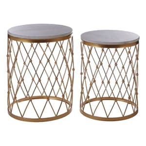 Hannah Round Marble Top Set Of 2 Side Tables With Gold Frame