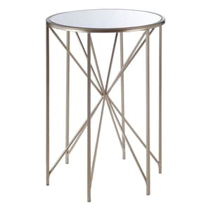 Hannah Round Mirrored Glass Top Side Table With Champagne Base