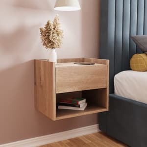 Hever Wall Mounted Oak Wooden Bedside Cabinets In Pair