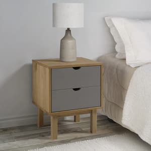Harrow Wooden Bedside Cabinet With 2 Drawers In Grey Brown