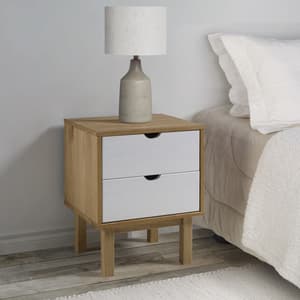 Harrow Wooden Bedside Cabinet With 2 Drawers In White Brown