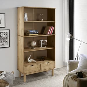 Harrow Wooden Bookcase With 2 Drawers In Brown