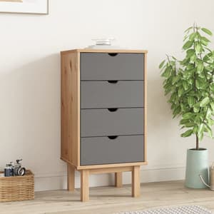 Harrow Wooden Chest Of 4 Drawers Tall In Grey Brown