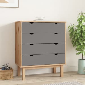 Harrow Wooden Chest Of 4 Drawers Wide In Grey Brown
