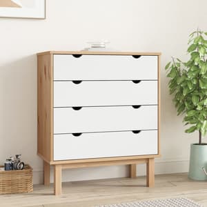 Harrow Wooden Chest Of 4 Drawers Wide In White Brown
