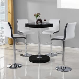 Havana Bar Table In Black With 4 Ritz White And Black Bar Stools