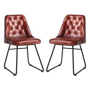 Hayton Vintage Red Genuine Leather Dining Chairs In Pair
