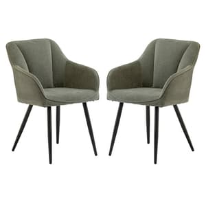 Hazen Mint Green Fabric Dining Chairs With Black Legs In Pair
