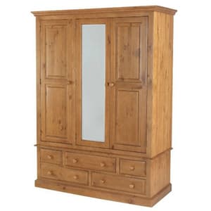 Herndon Wooden Triple Door Wardrobe In Lacquered With Mirror