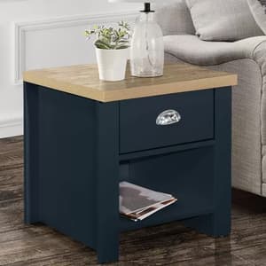 Highland Wooden Lamp Table With 1 Drawer In Navy Blue And Oak