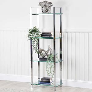 Hobart 3 Tier Glass Shelves Display Stand Tall In Chrome Frame