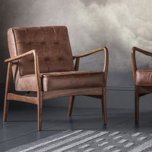 Hombre Upholstered Leather Armchair In Vintage Brown