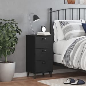 Hove Wooden Bedside Cabinet With 3 Drawer In Black