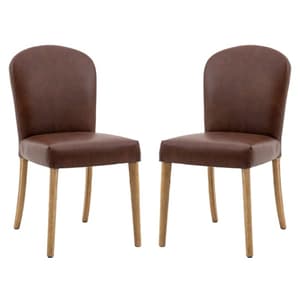 Hyeres Antique Brown Leather Dining Chairs In Pair