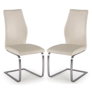Irmak Taupe Leather Dining Chairs With Steel Frame In Pair