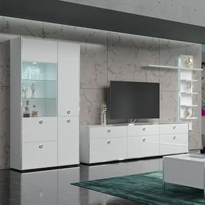 Isna High Gloss Living Room Furniture Set 2 In White With LED