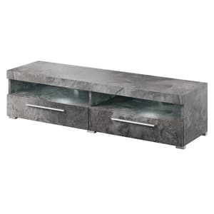 Izola Wooden TV Stand With 2 Drawers In Slate Grey And LED