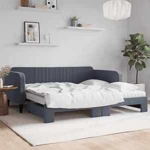 Jena Velvet Daybed With Guest Bed And Mattress In Dark Grey