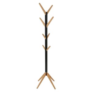 Jeston Bamboo Wooden Coat Stand In Natural And Matt Black