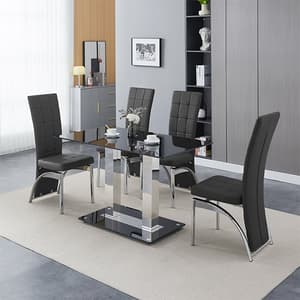 Jet Small Black Glass Dining Table With 4 Ravenna Black Chairs