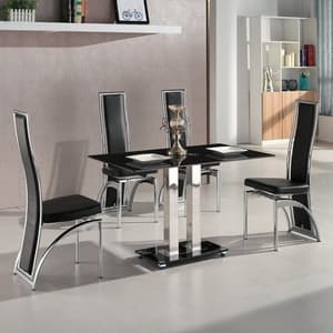 Jet Small Black Glass Dining Table Set With 4 Chicago Black Chairs