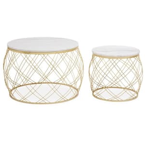 Judie Marble Top Set Of 2 Side Tables With Gold Metal Frame