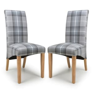 Kaduna Scroll Back Check Grey Fabric Dining Chairs In Pair