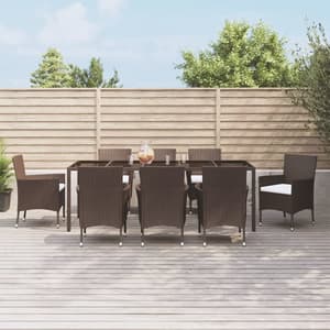 Kaius Rattan 9 Piece Garden Dining Set With Cushions In Brown