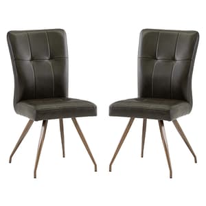 Kalista Dark Brown Faux Leather Dining Chairs In Pair