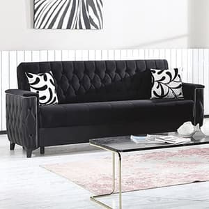 Kanata Plush Velvet Storage 3 Seater Sofa Bed In Black