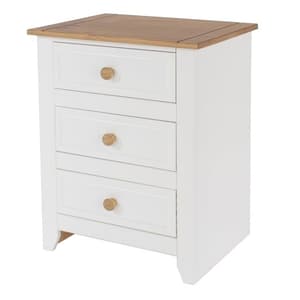 Knowle Three Drawer Bedside Cabinet In White And Antique Wax