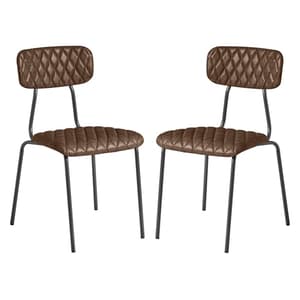 Kelso Vintage Brown Faux Leather Dining Chairs In Pair