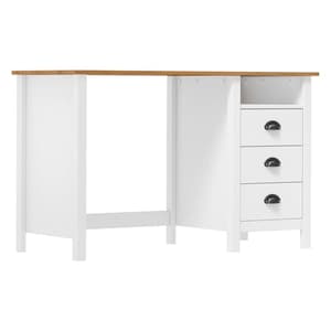 Kendal Wooden Laptop Desk With 3 Drawers In White And Natural