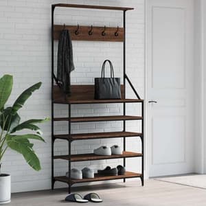 Kinston Wooden Clothes Rack With Shoe Storage In Brown Oak