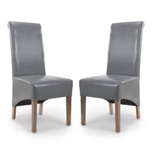 Kyoto Roll Back Bonded Leather Grey Dining Chairs In Pair