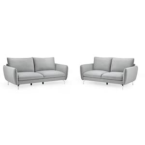 Lacey Fabric 3+2 Seater Sofa Set In Grey With Chrome Metal Legs